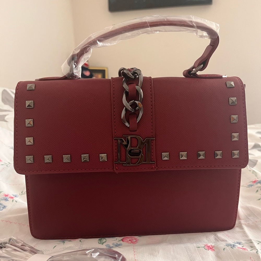 Elegant Red Handbag with Studded Details